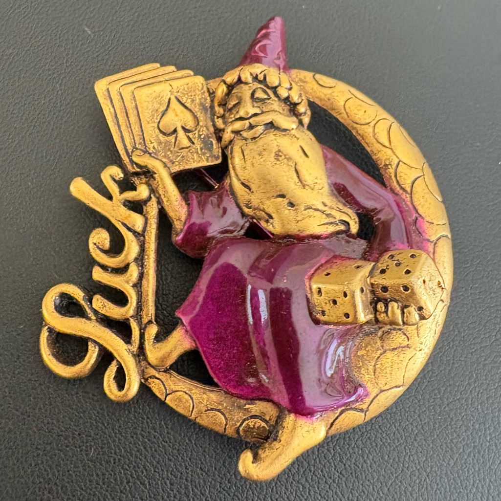 Signed Vintage Danecraft Luck Wizard With Dice Brooch Pin 25$